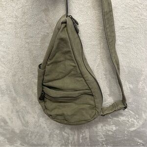 AMERIBAG Healthy Back Classic Sling Crossbody Bag Distressed Nylon Olive Green